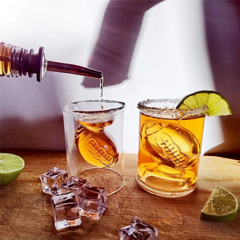 ABFS Football Reversible Shot Glasses With 3D Relief Football Ball Shape Inside Transparent Shot Glasses Set 8PCS