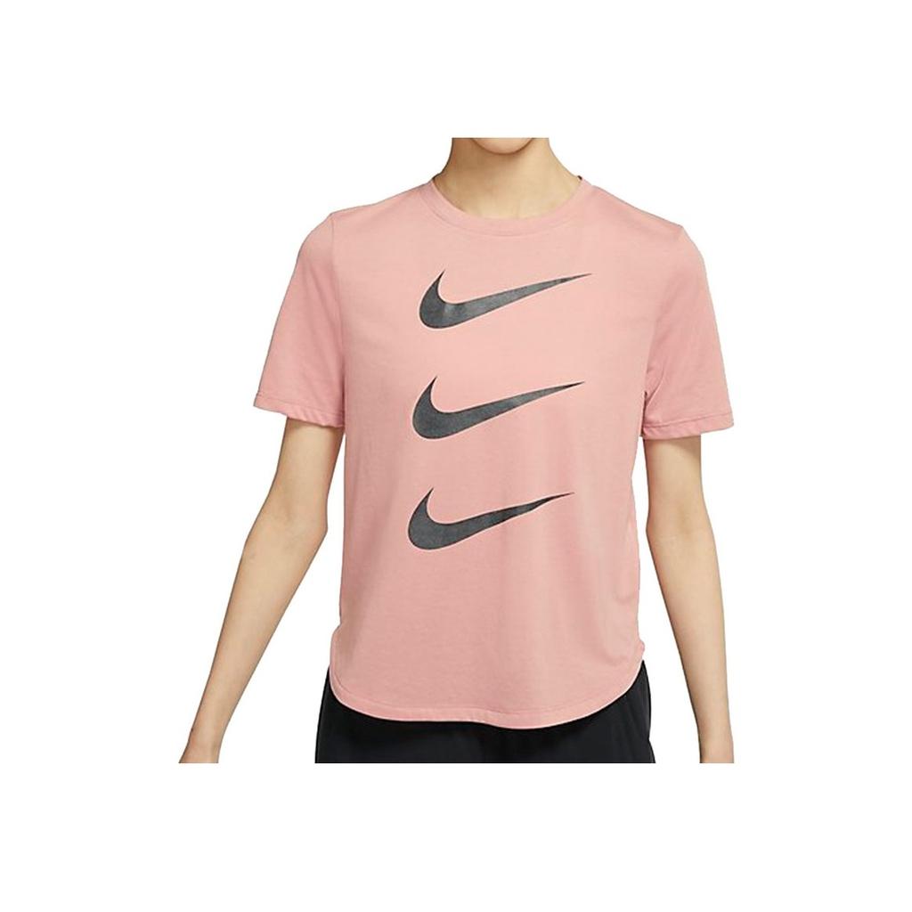 Nike Logo Print Sports Crew Neck Short Sleeve T-Shirt Women Tops Pink DC4324-685