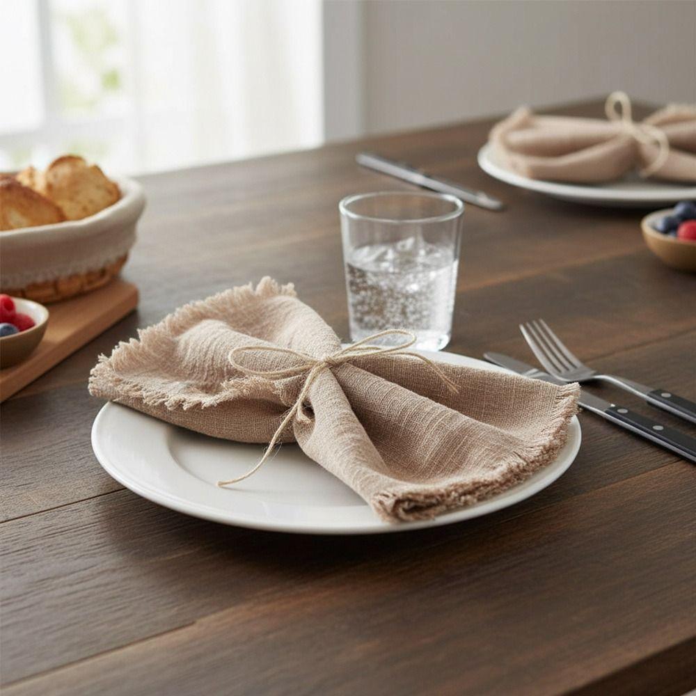 6pcs Sage Green Tassel Napkins Reusable Gauze Napkins Reusable Cloth Napkins  Home Decoration