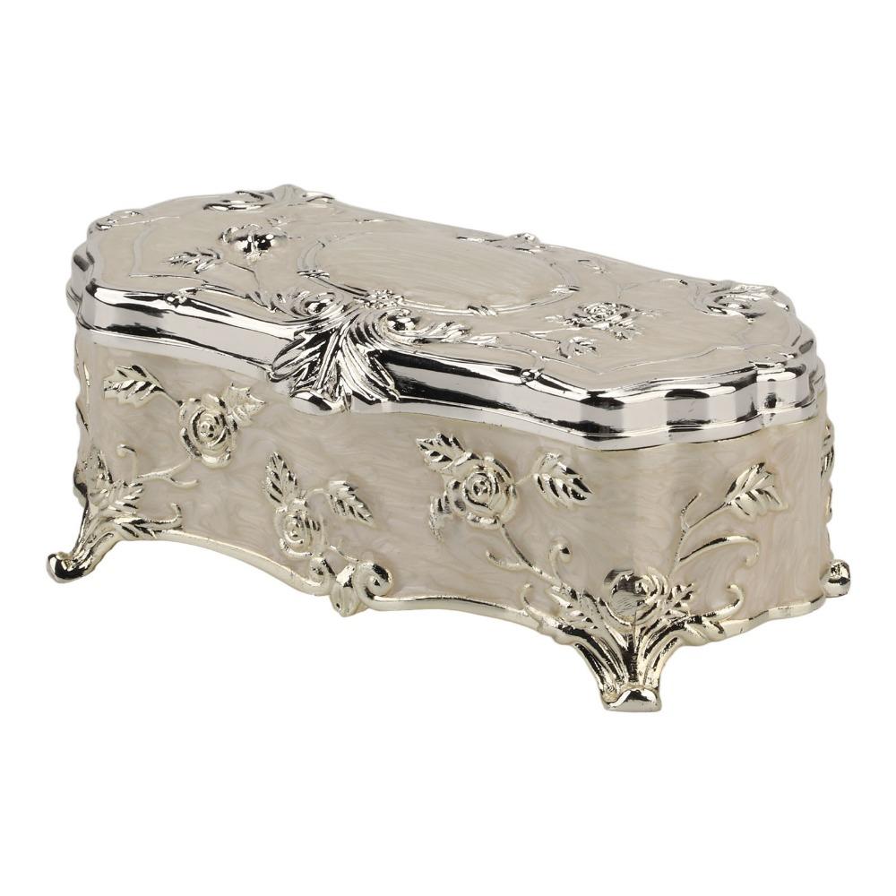 Embossed Jewelry Box Silver-White Trinket Box New Metal Storage Box  Dining Table Storage