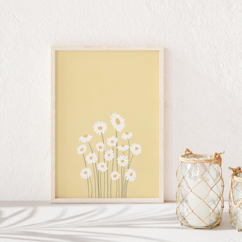 Flower Wall Art Canvas Print Natural Pastel Daisies Floral Illustration Poster Botanical Market Living Room Bedroom Decoration