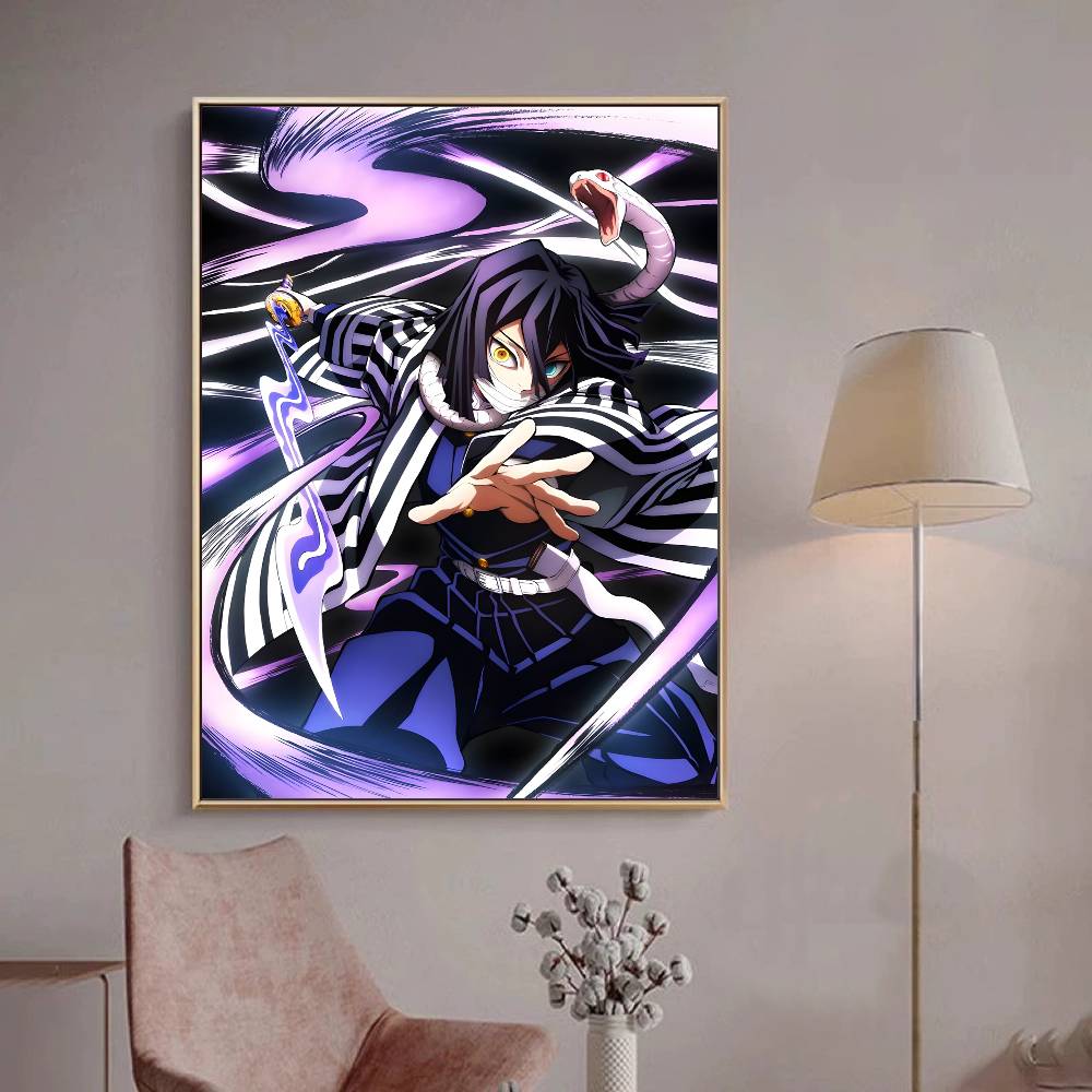 Japanese Anime Demon Slayer Self-adhesive Art Poster Retro Kraft Paper Sticker DIY Room Bar Cafe Stickers Wall Painting