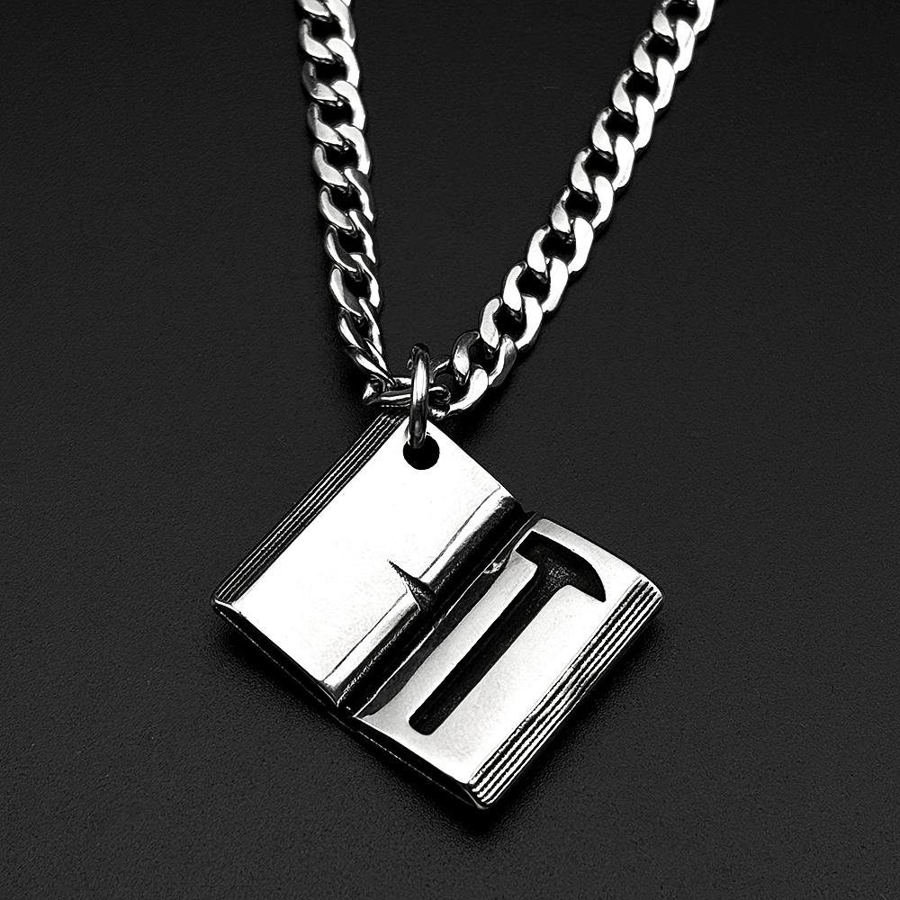Christian Holy Bible Book Cross Pendant Necklace For Women Men Stainless Steel Silver Color Punk Retro Metal Chain Jewelry Gift