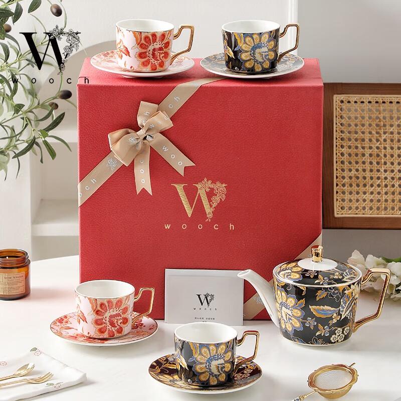 WOOCH New Chinese Style Teapot & 4 Cups Gift Set - Prosperous Flowers