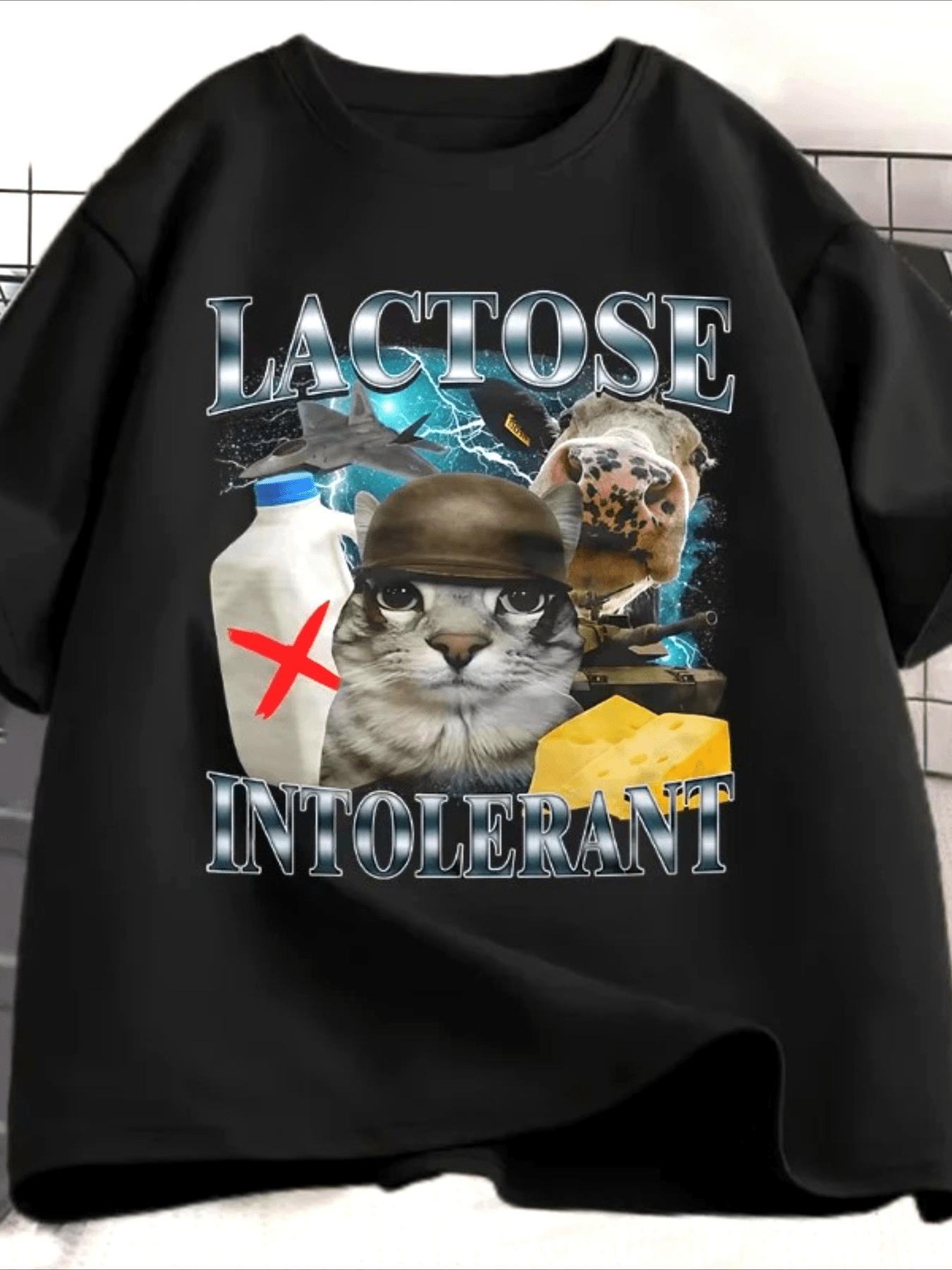 

Fun Lactose Intolerant Cat Meme T-Shirt - Retro Lactose Intolerance Design Tee, with Lactose Intolerant Text And Dairy-Free Milk Graphic S разноцветный