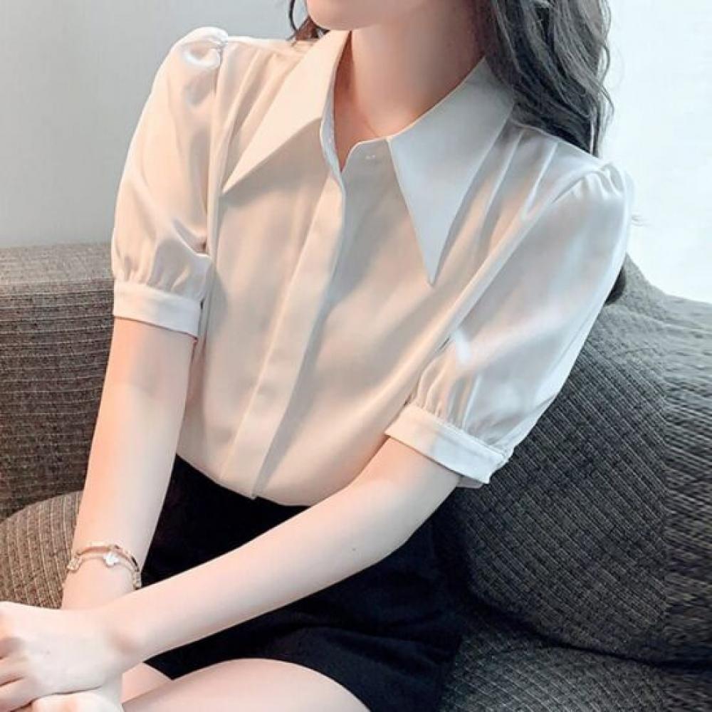 Navava Women Puff Short Sleeve Collar Blouse Nb3171