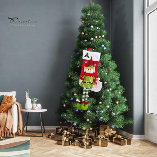Christmas Stockings 3D Cute Elf Doll Xmas Stocking Decorations Long Legged Elf Hanging Stocking for Candies Toys Gifts