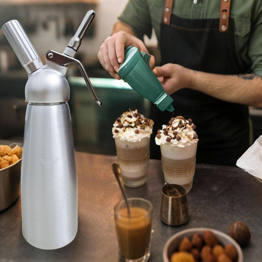 Aluminum Cream Gun Foam Dispenser 500ML Stainless Steel Siphon Vase Mounting Soda Gun for Home Bakery Coffee Shop