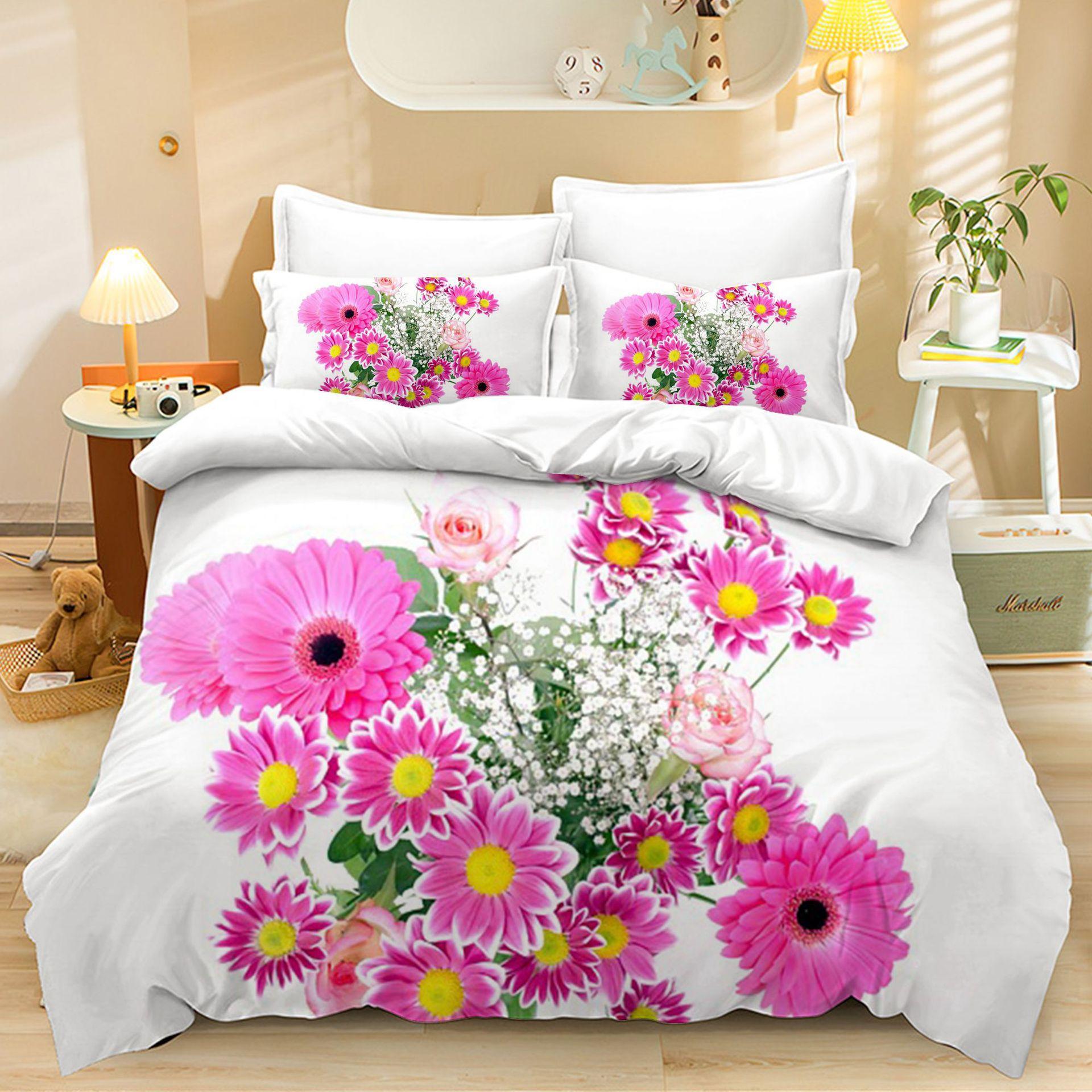 

Home Textile Three-Piece Set, Simple Flowers, Cartoon Digital Printing Quilt, Pillowcase, Bedding 90 * 200 two-piece set