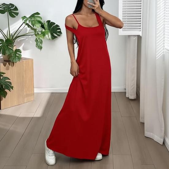 Women Cami Top Dress Two Piece Set Summer Solid Color Wide Strap Long Dress Camisole Casual Ankle Length Sleeveless Midi Dress