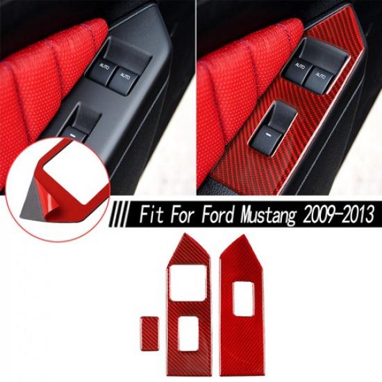 3Pcs New Carbon Fiber Window Lift Switch Panel Trim Cover  For Ford Mustang