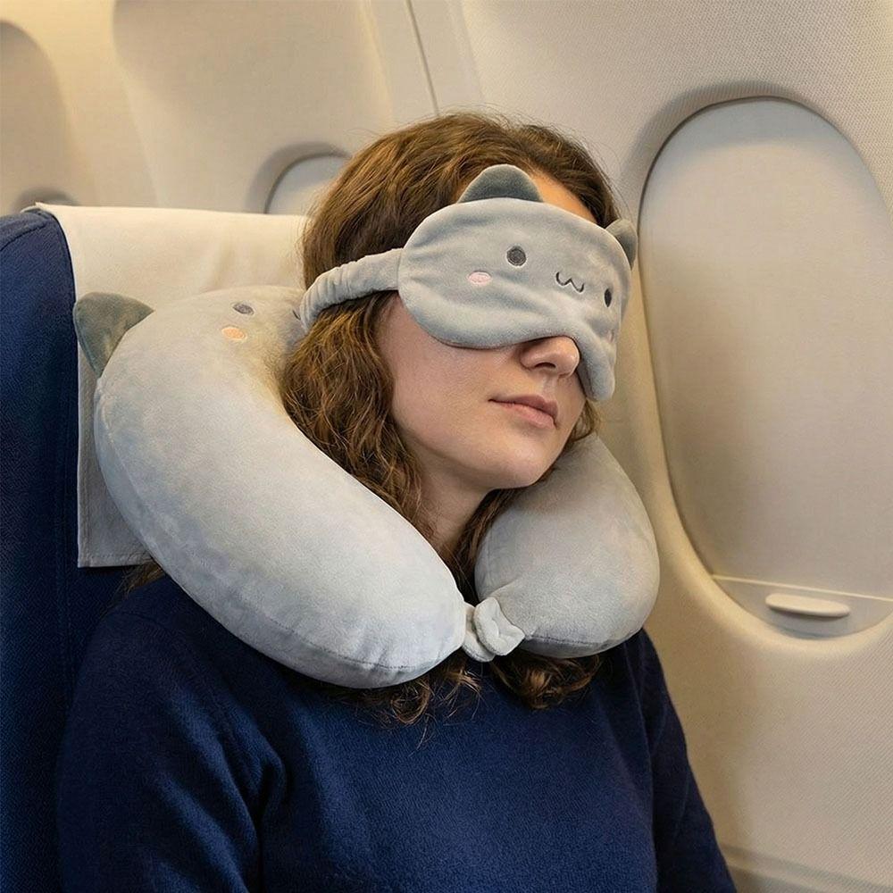 Support Travel Neck Cushion Portable Eye Mask Cute Neck Support Pillow  Office Nap