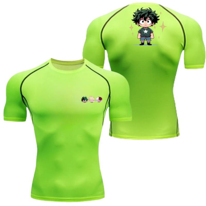 

Мужская летняя спортивная компрессионная футболка с коротким рукавом, дышащая, быстросохнущая, высокоэластичная, с ярким графическим принтом Изуку Мидории, для спортзала XXXL