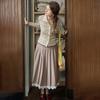 Simpeulleteulo Sr_High-Waisted Pleated Lace Skirt_Brown