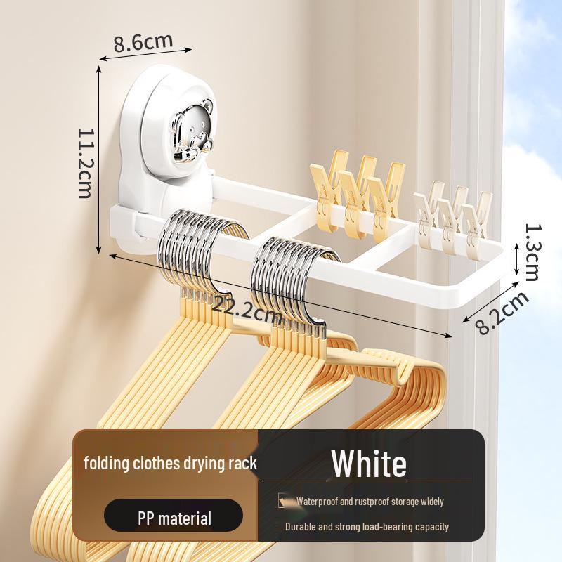 Retractable Punch-Free Balcony Clothes Hanger Rack with Suction Cup Hooks