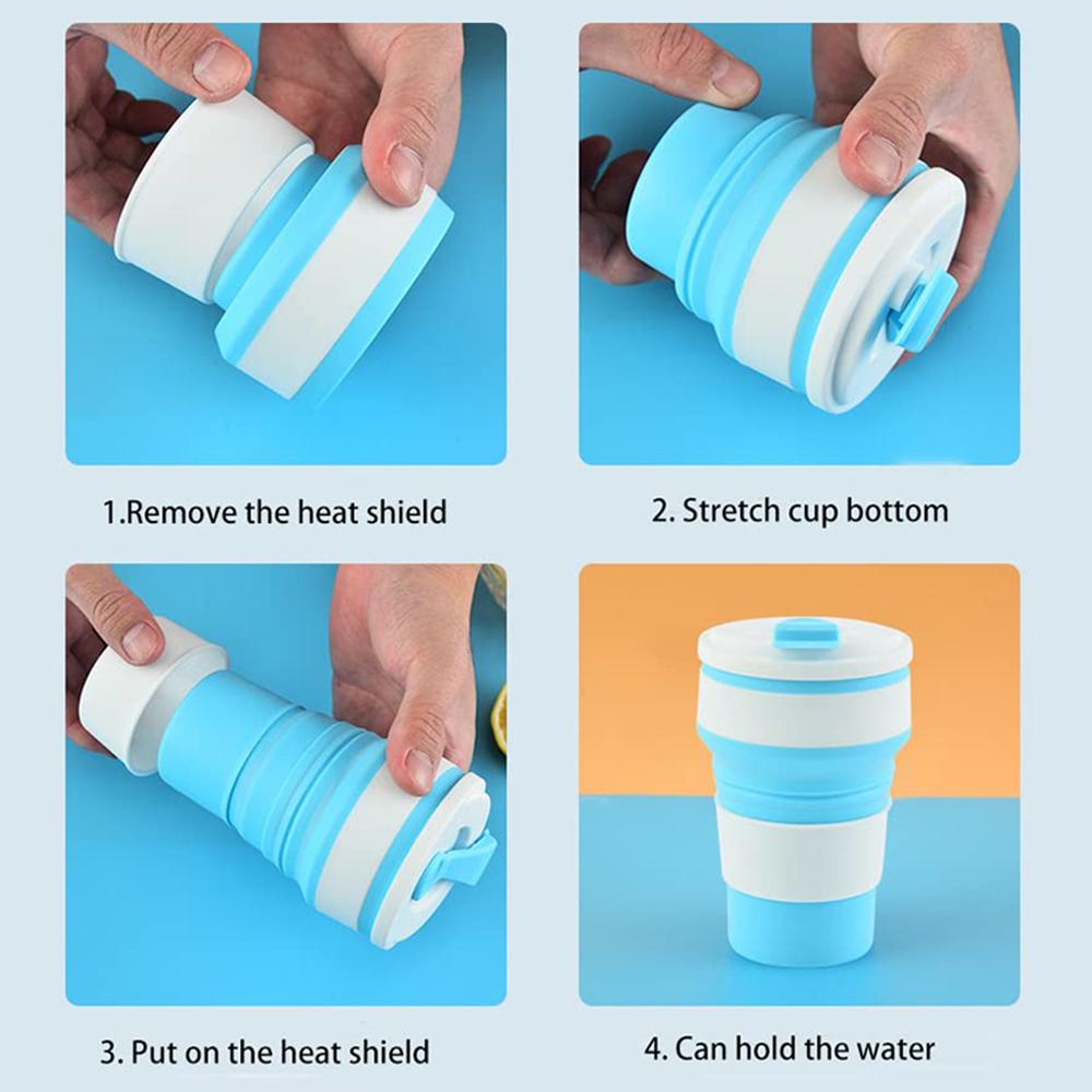 12 Oz Kullanımlık Silikon Katlanabilir Kapaklı Bardak Kamp için 350 ml 500 ml Taşınabilir Katlanır Kahve Fincanları Seyahat için