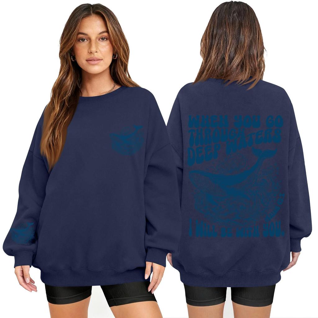 Women's Fashion Long Sleeve Print Round Neck Loose Pullover Sweater Top