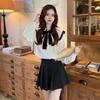Women's Pleated Skirt & Doll Collar Knit Shirt Set - Spring/Autumn Korean College Style, Petite & Sweet