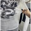 2KWEIRD Women Retro Y2K Hot Girl One Shoulder Mesh Sunscreen Cover Up Camisole Long Sleeve T-Shirt Two-piece Tops Suit Daily Outfit