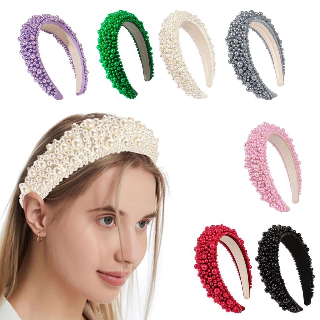 Adjustable Sponge Headband Fashion Forward Headband with Pearls Enhancement Dainty Beaded Hairband for Fashionistas