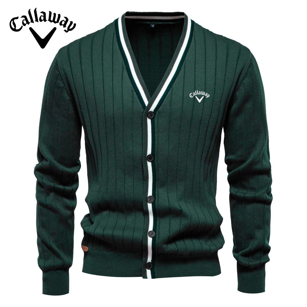 Callaway 2025 Autumn/Winter Embroidered New Cardigan Men's V-neck Long Sleeved Sweater Knitted Coat
