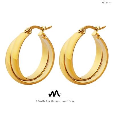 European & American Cold Style Double U-Shaped Titanium Steel Earrings, 18K Gold Plated, Women's Personality, Hong Kong Temperament - F375