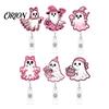 Decorative Badge Holder for Nurses Halloween Ghost Reel, Glitter Acrylic Retractable Clip, Cute Pink Durable ID Reel Name Women Nurse Teacher Medical