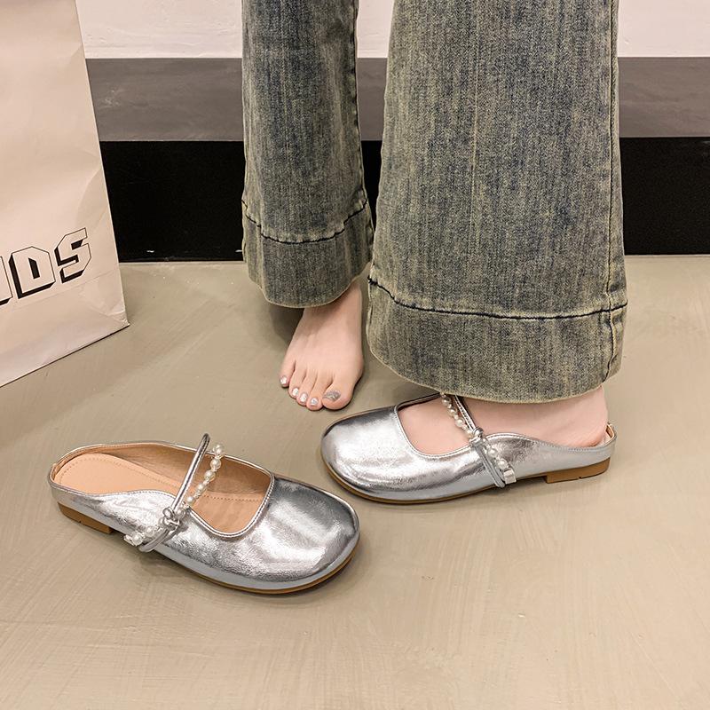 2025 summer new bag head half slippers women's outer wear round head shallow mouth word with lazy shoes casual women's shoes