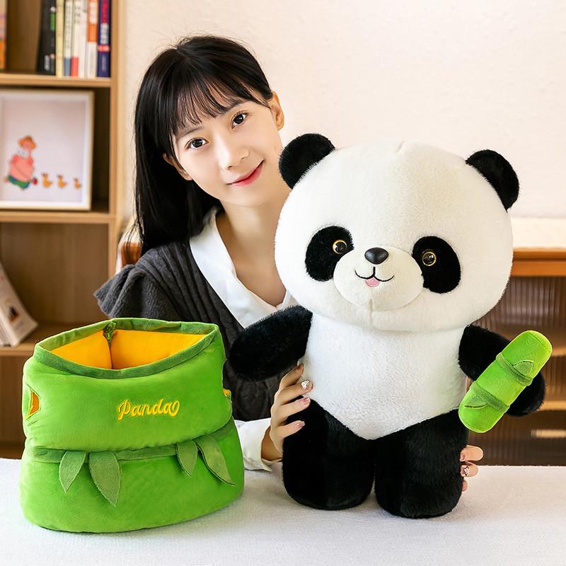 Panda Toy Plush Bamboo Tube Doll Stuffed Animal Doll Pp Cotton Gift Cartoon