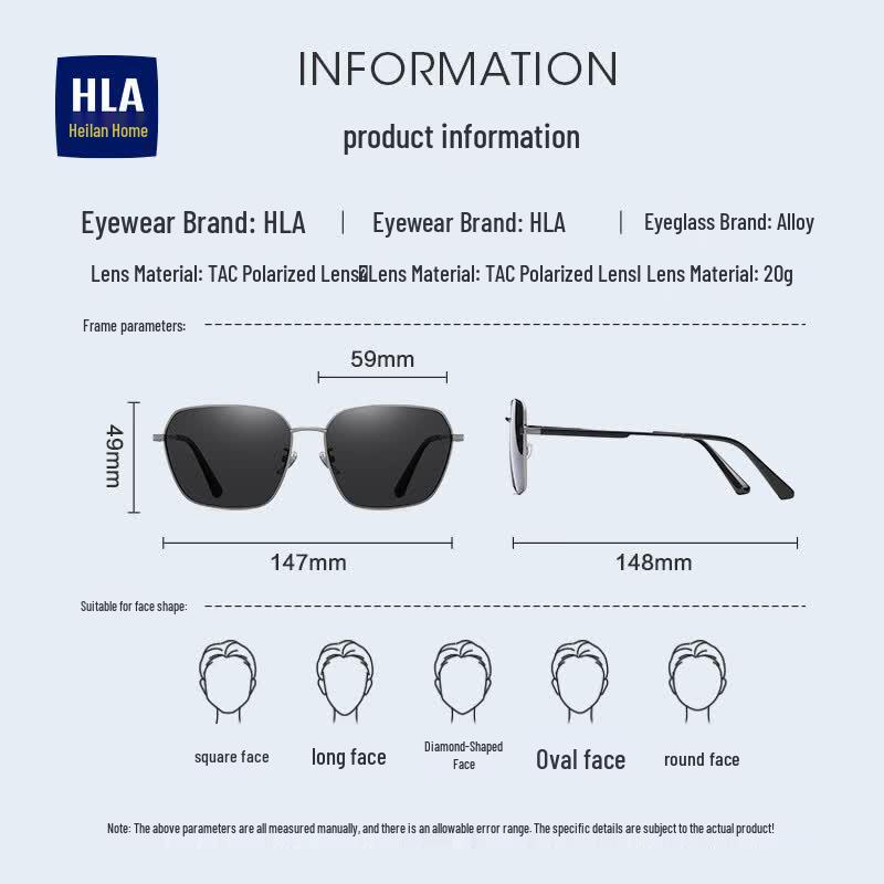 HLA Men's Polarized Square Frame Sunglasses
