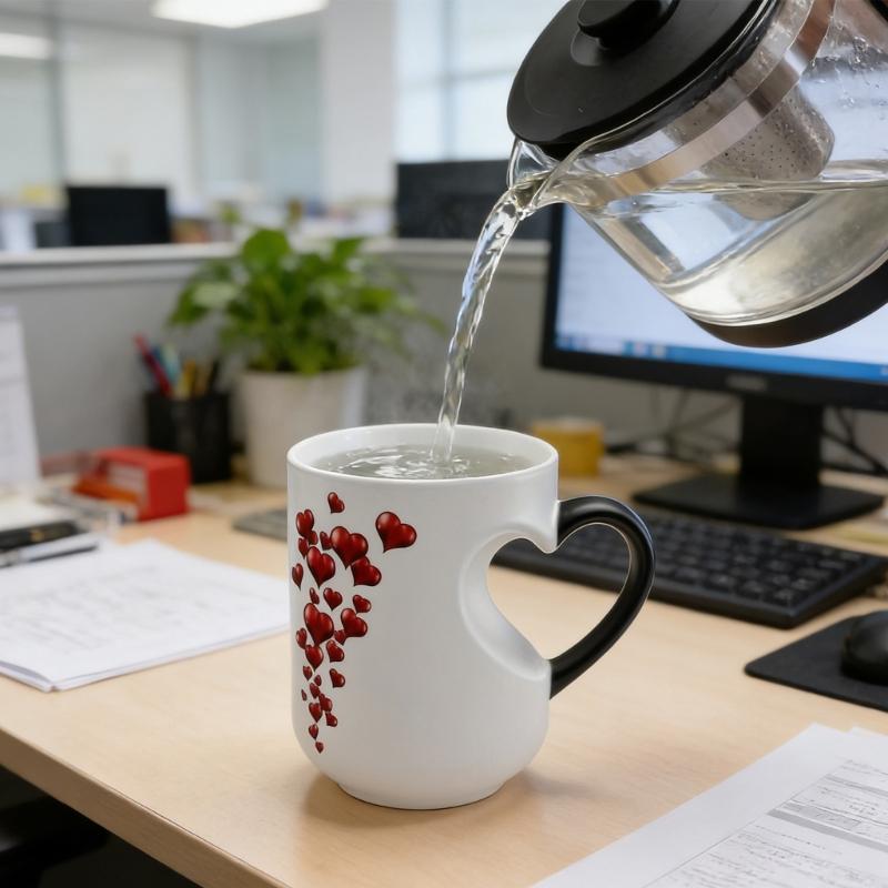 Heat Sensitive Ceramic Coffee Cup Romantics Heart Shape Color Changing Drinking Mug When Fill with Hot Beverage Gift