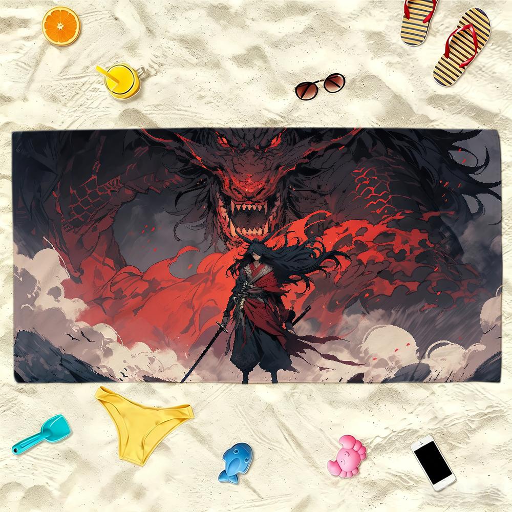 Anime Dragon Warrior Towel Soft Lightweight Anti-Sand Large Beach Towel Quick-Drying Bath Sports Family