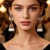 Bohemian Rhinestone Flower Tassel Earrings: Ethnic Style Retro Ear Ornaments for Women.