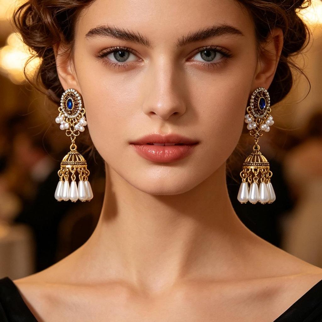 Bohemian Rhinestone Flower Tassel Earrings: Ethnic Style Retro Ear Ornaments for Women.