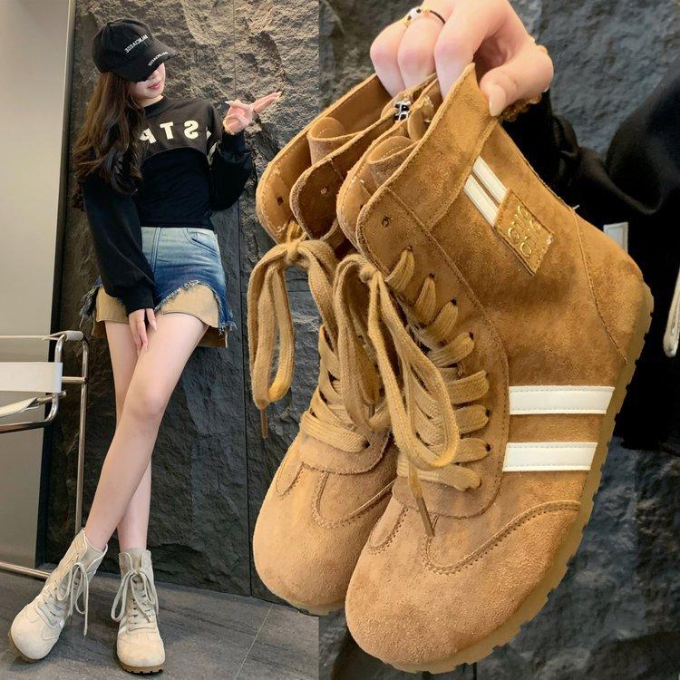 Thick-soled height-increasing versatile shoes for women's summer 2025 new breathable Martin boots casual sports high-top German training shoes autumn