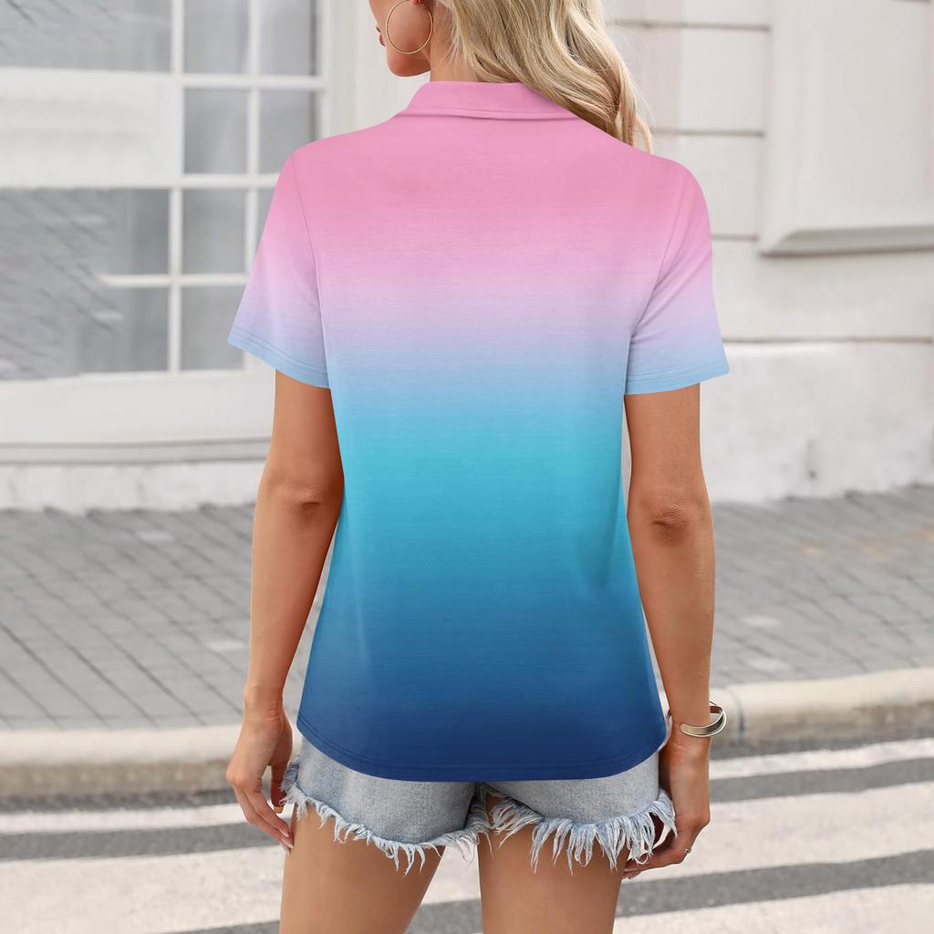 Women's Fashion Casual Lapel Short Sleeve Color Shirt Women's Up Tops