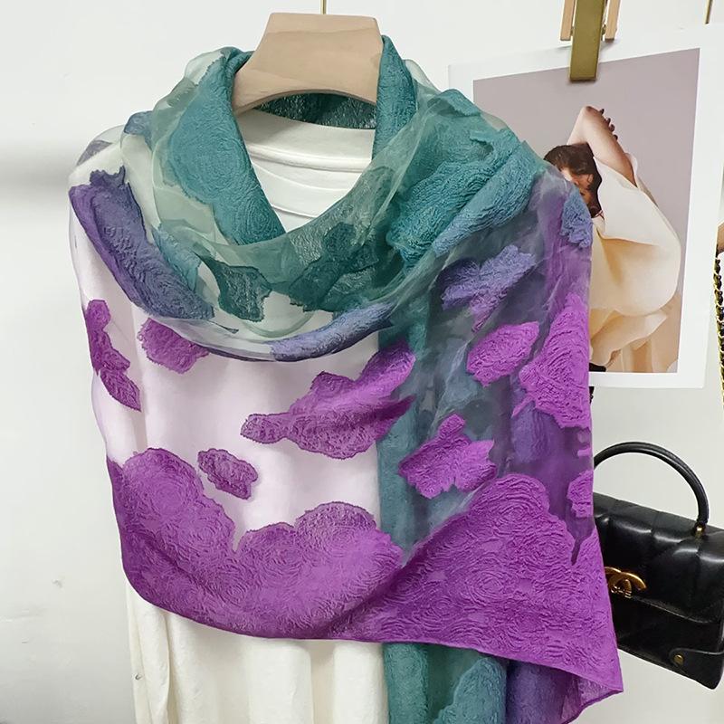 Shawl Scarf Advanced New Gradual Change Flower Long Silk Scarf Yarn Versatile Sunscreen Shawl