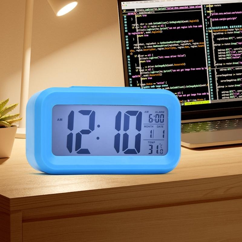 LCD Display Digital Alarm Clock Indoor Temperature Display 1 Alarm Setting 12/24Hour Format Snoozes Function Nightlight