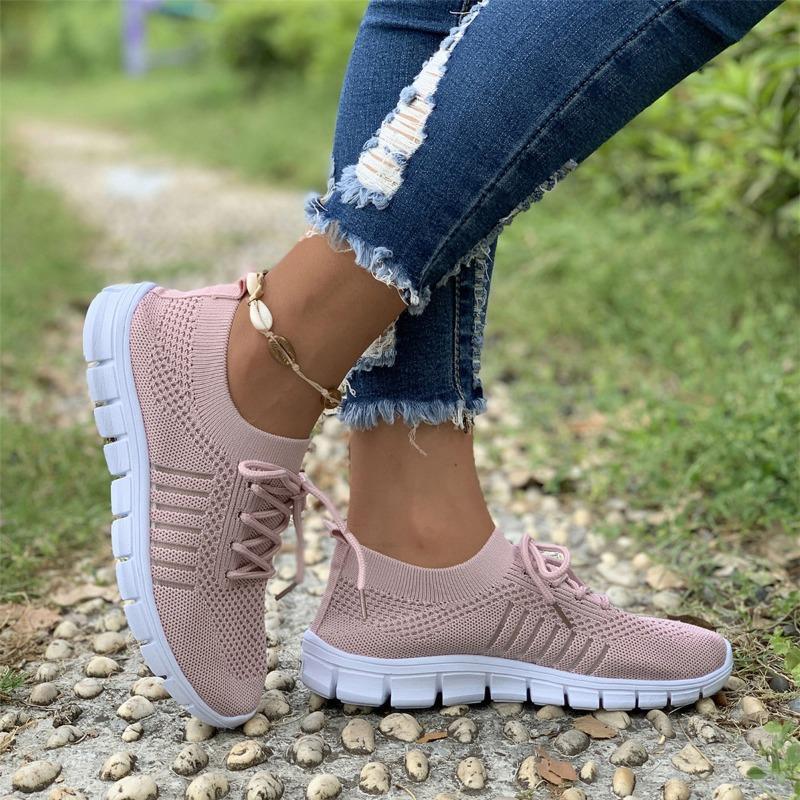 Prodyšné úpletové síťové tenisky pro ženy – lehké šněrovací běžecké boty