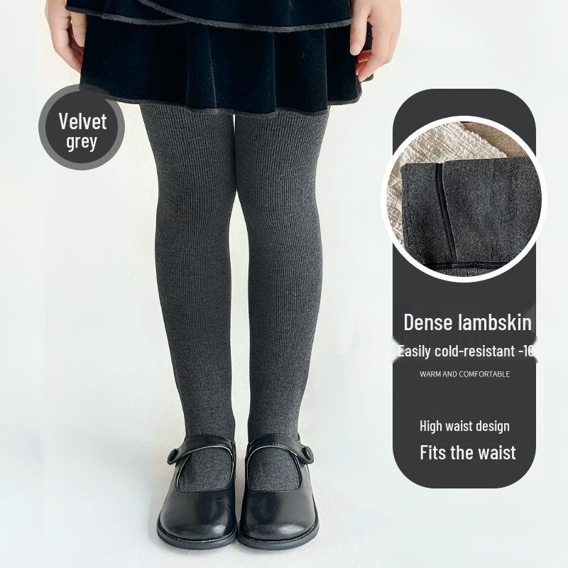 

Lambswool Fleece-Lined Thickened Children s Leggings - Solid Color Nine-Point Tights M (90-100cm)