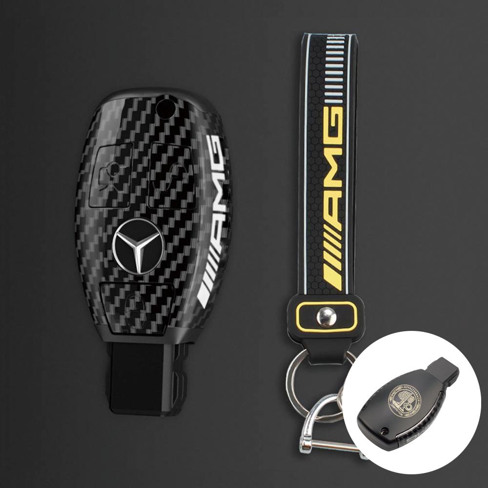 PC Carbon Fiber Car Key Rings For Mercedes Benz AMG A B C E Class GLS GLA GLC CLS CLA W204 W212 W176 Car Key Case Cover Keychain
