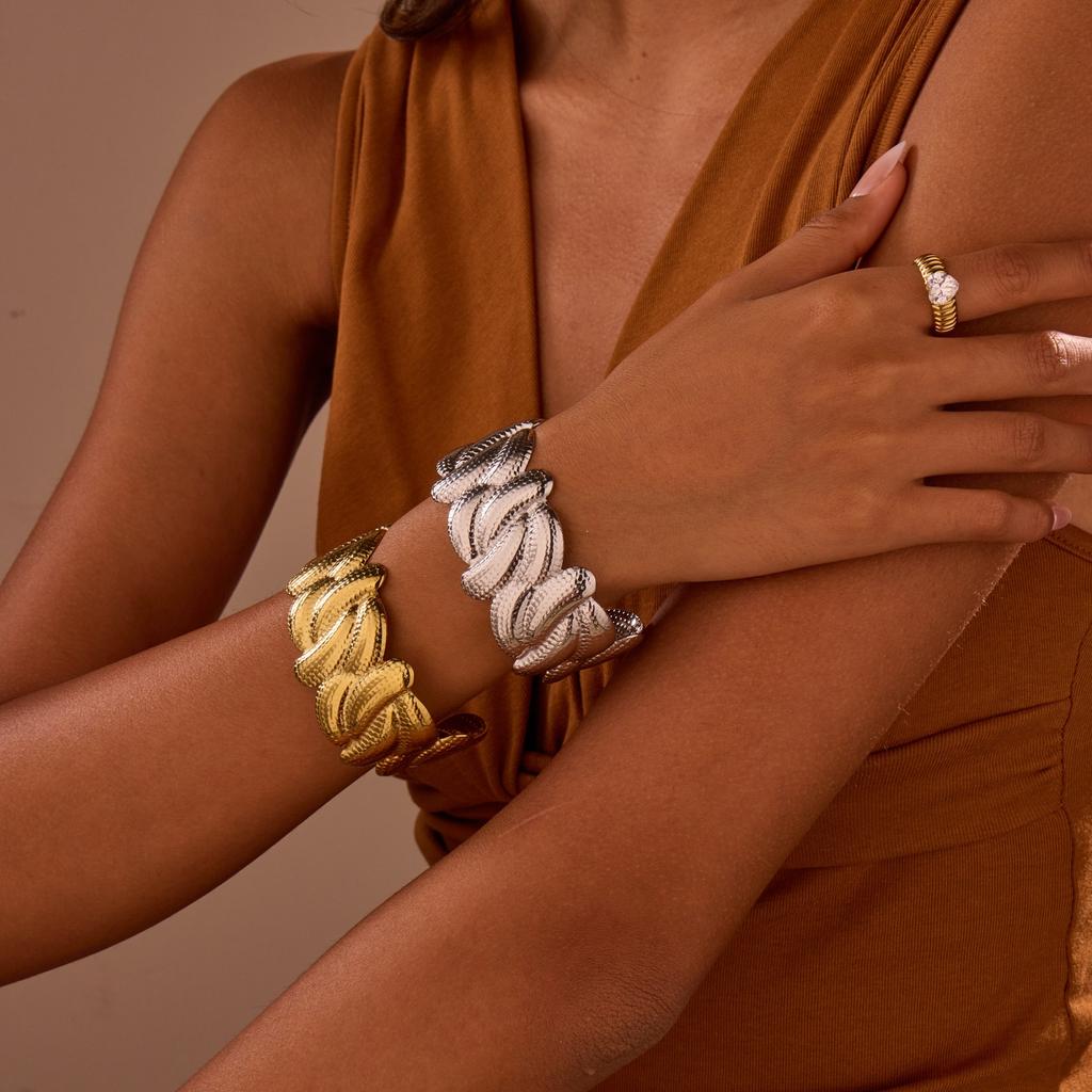 GEMCHIC Women's Fashion Geometric Open Cuff Bracelet Stainless Steel Gold & Silver Plated Luxury Statement Jewelry
