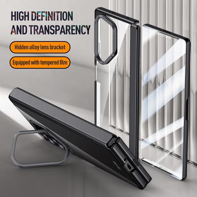 Lens Protect Stand Magnetic Phone Case for Samsung Galaxy Z Fold 6 5G Magsafe Electroplated Hinge Clear Metal Ring Holder Cover