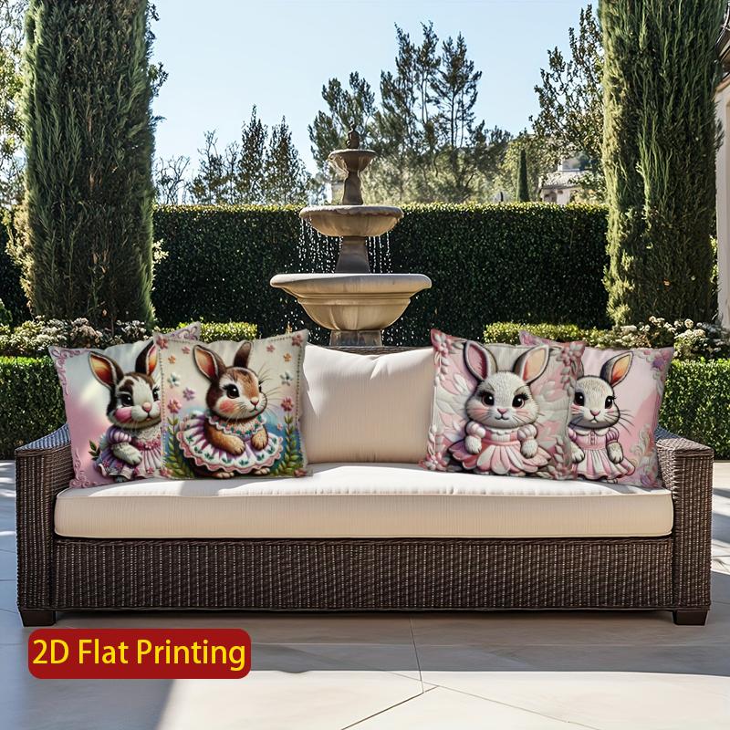 2D Cute Dressed Rabbits Pattern Pillow Covers Pattern Cushion Cover Suitable For Sofa Bedroom Car Pillow Cover