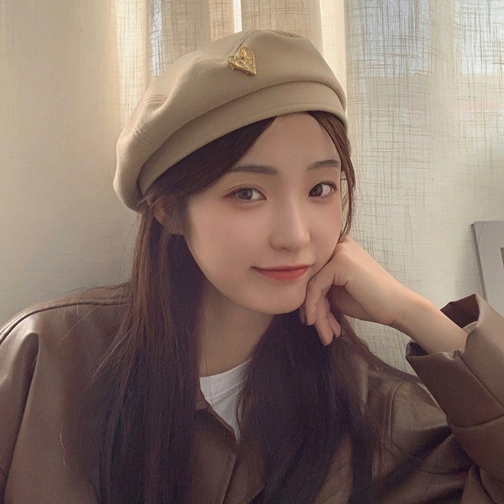 Atmungsaktive Vintage Herz Baskenmützen Einfarbig Liebe Malermütze Lässige Damen Strickmütze