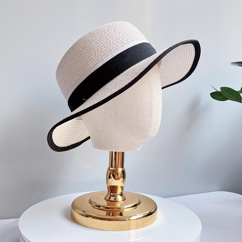 Burlap Head Mold with Gold & Silver Base - Short Neck Fabric-Wrapped Hat & Wig Display Stand