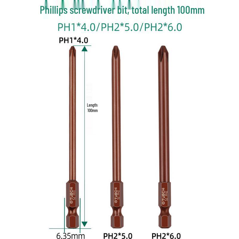 S2 Alloy Steel 6.35 Torx Phillips Slotted Magnetic Electric Screwdriver Bit for Manual and Pneumatic Use.