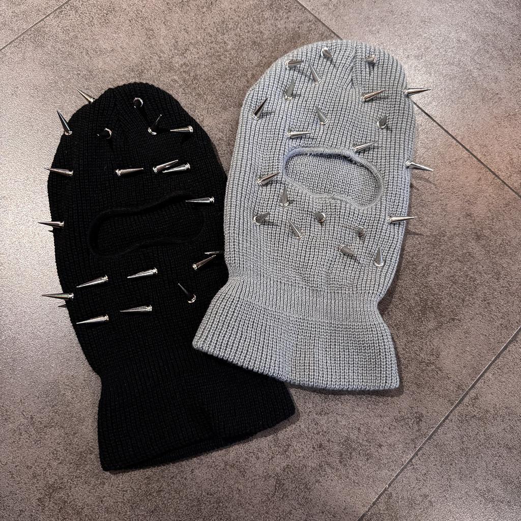 Funny Punk Rivet Design Knitted Headgear Face Mask Hat For Men Teens And