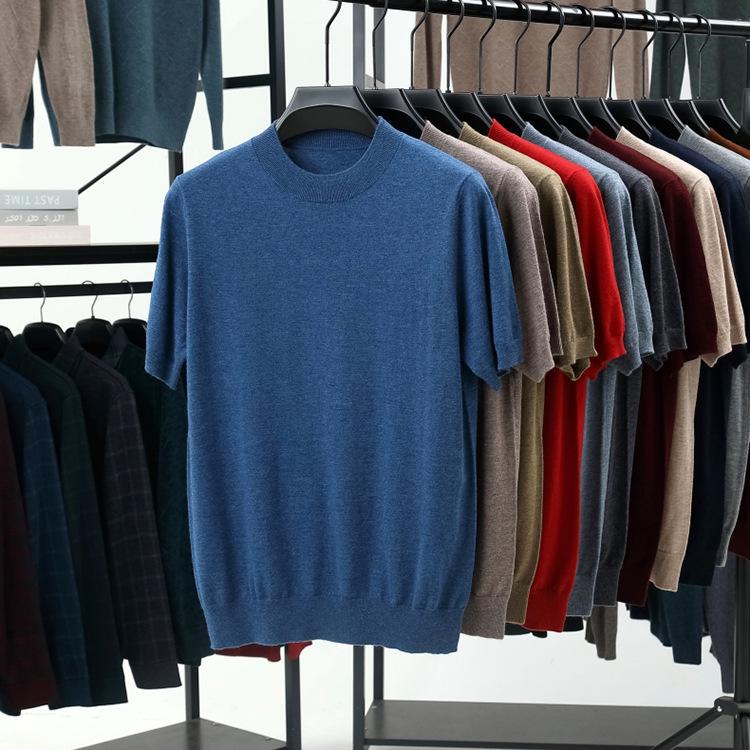 Men's 100% Wool Round Neck Sweater - Solid Color, Long Sleeve, High-End Casual Base Layer for Autumn/Winter