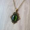 Medieval Victoria Pattern Oval Bronze Color Green Opal Pendant Necklace for Women Men Gothic Retro Jewelry Accessories Gifts